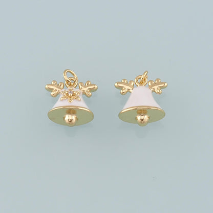 Gold Christmas Charms,18K Gold Filled Enamel Christmas Bells Pendant Charm Bracelet Necklace for DIY Jewelry Making Supply