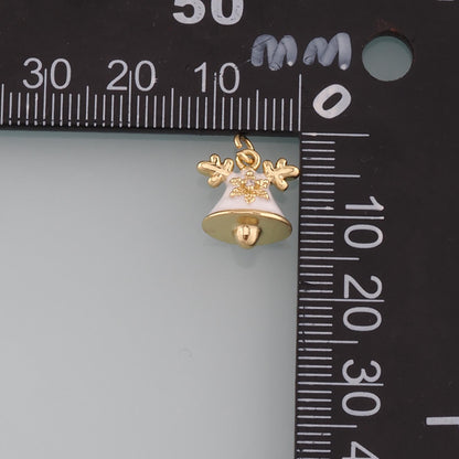 Gold Christmas Charms,18K Gold Filled Enamel Christmas Bells Pendant Charm Bracelet Necklace for DIY Jewelry Making Supply