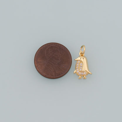 Gold Penguin Charms,18K Gold Filled Penguin Pendant,CZ Micro Pave Animal Charm Bracelet Necklace for DIY Jewelry Making Suppl