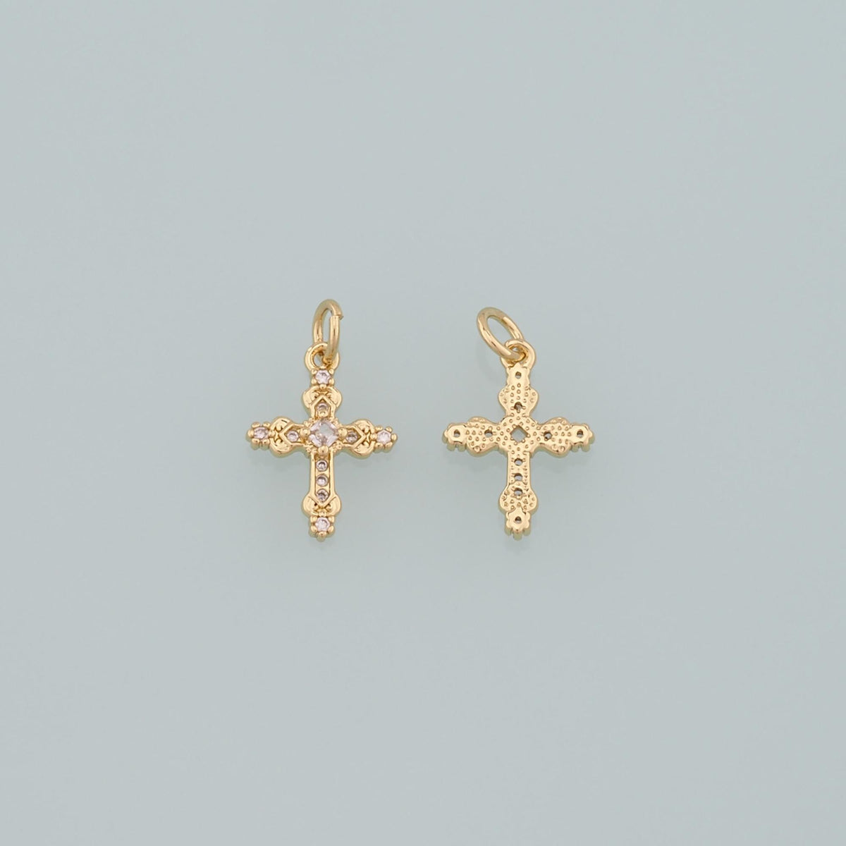 18K Gold Filled Cross CZ Charm Pendant for Jewelry Making