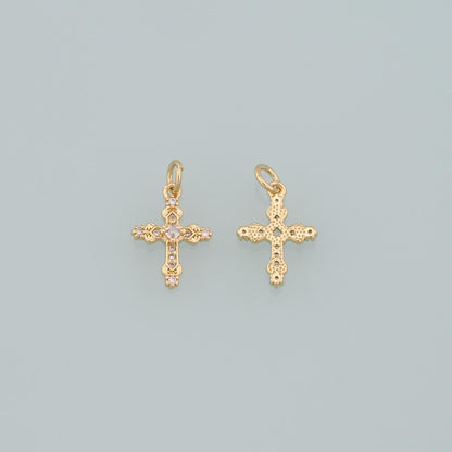 18K Gold Filled Cross CZ Charm Pendant for Jewelry Making