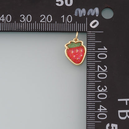 Gold Strawberry Charms,18K Gold Filled Strawberry Pendant,Enamel Fruit Charm Bracelet Necklace for DIY Jewelry Making Supply
