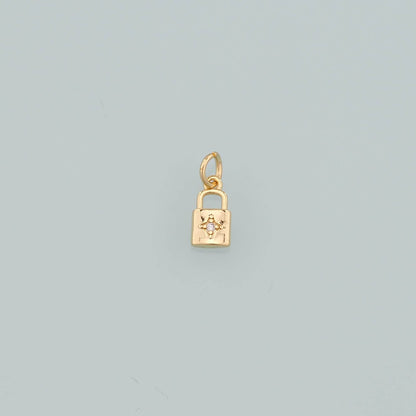 Gold Key Lock Charms,18K Gold Filled Lock Pendant,CZ Micro Pave Lock Charm Bracelet Necklace for DIY Jewelry Making Supply