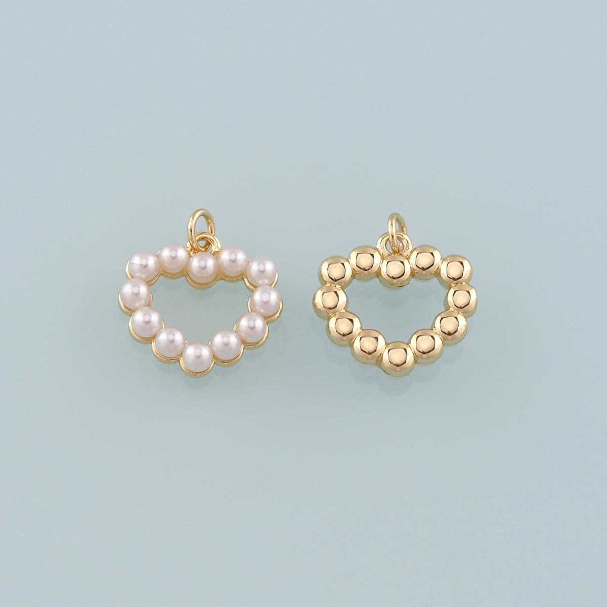 Gold Heart Charms,18K Gold Filled Pearl Heart Pendant,Heart Charm Bracelet Necklace for DIY Jewelry Making Supply