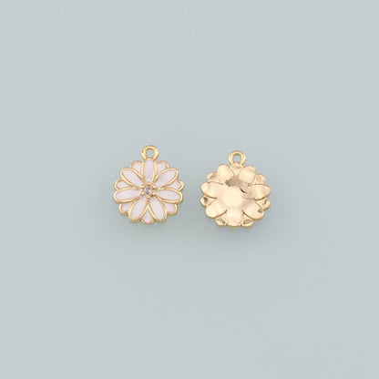 Gold Daisy Charms,18K Gold Filled Daisy Pendant,Enamel Daisy Charm Bracelet Necklace for DIY Jewelry Making Supply
