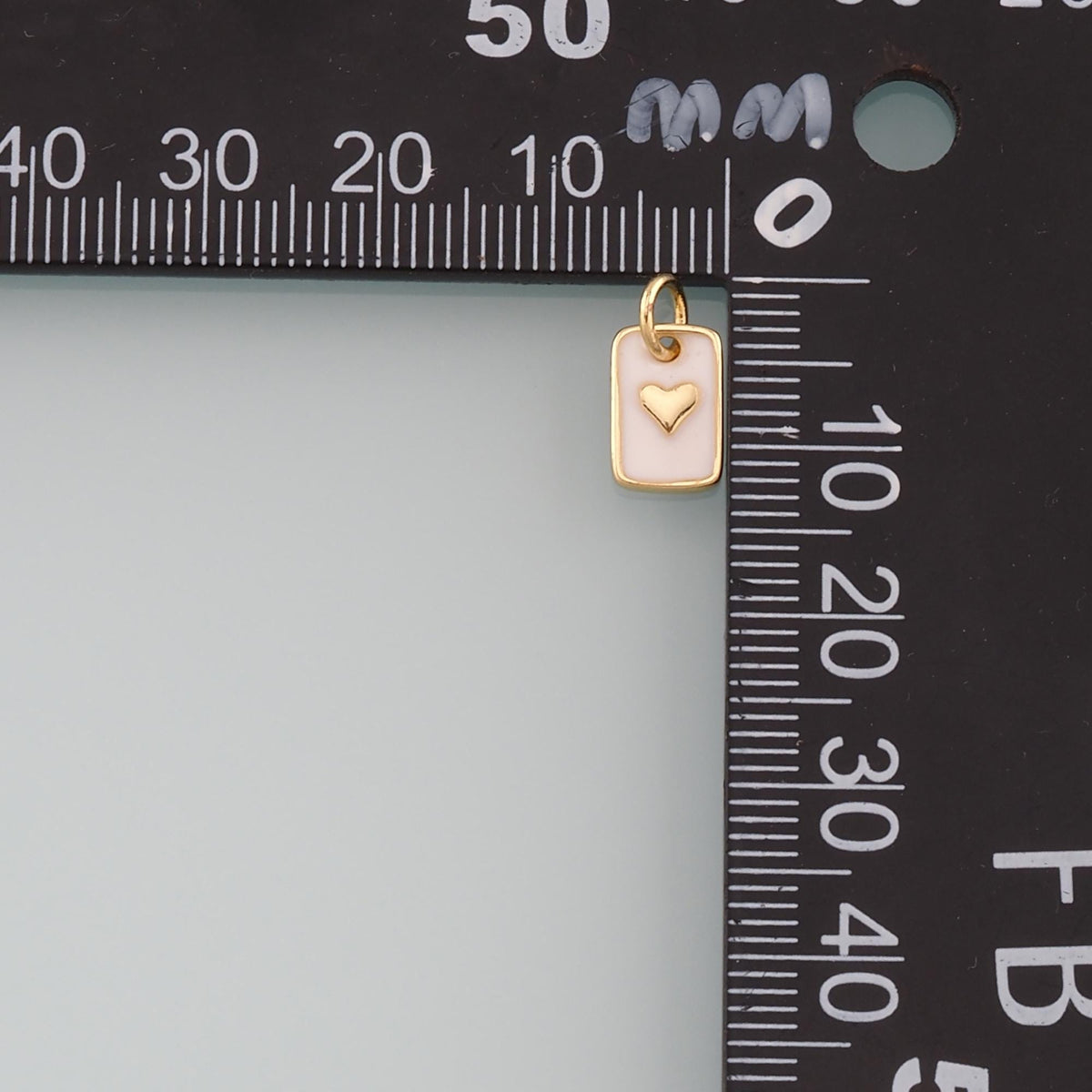Gold Heart Charms,18K Gold Filled Heart Pendant,Enamel Rectangle Heart Charm Bracelet Necklace for DIY Jewelry Making Supply