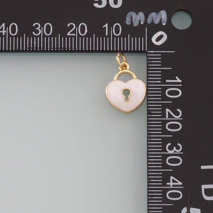 Gold Key Lock Charms,18K Gold Filled Lock Pendant,Enamel Heart Lock Charm Bracelet Necklace for DIY Jewelry Making Supply