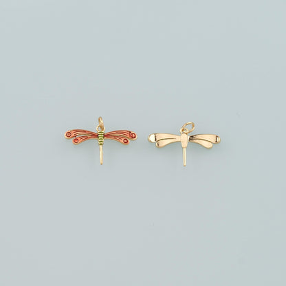 18K Gold Filled Dragonfly Enamel Charm Pendant for Jewelry Making
