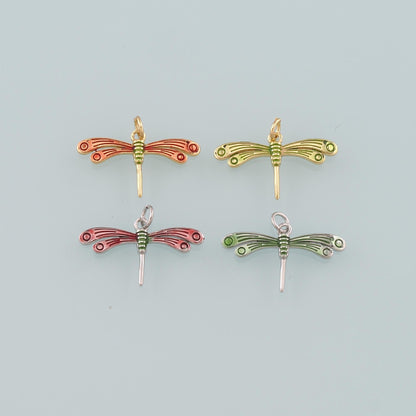 18K Gold Filled Dragonfly Enamel Charm Pendant for Jewelry Making