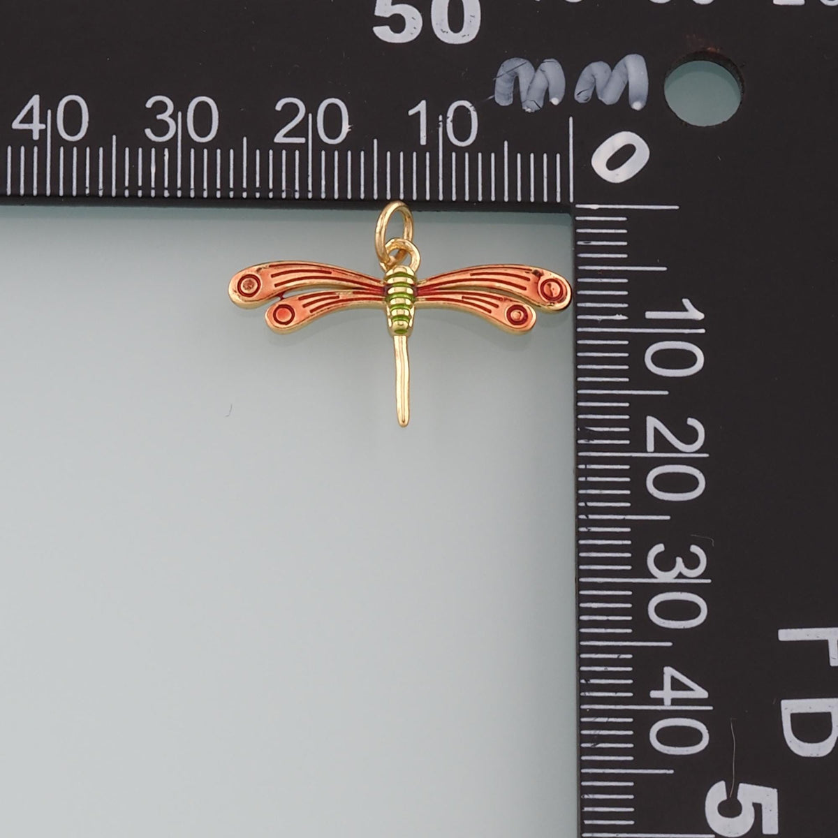 18K Gold Filled Dragonfly Enamel Charm Pendant for Jewelry Making