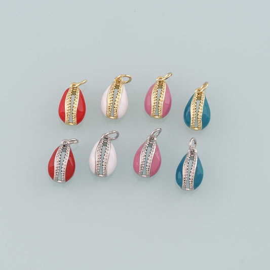 Gold Ocean Charms,18K Gold Filled Cowrie Shell Pendant,Enamel Conch Shell Charm Bracelet Necklace for DIY Jewelry Making Supp