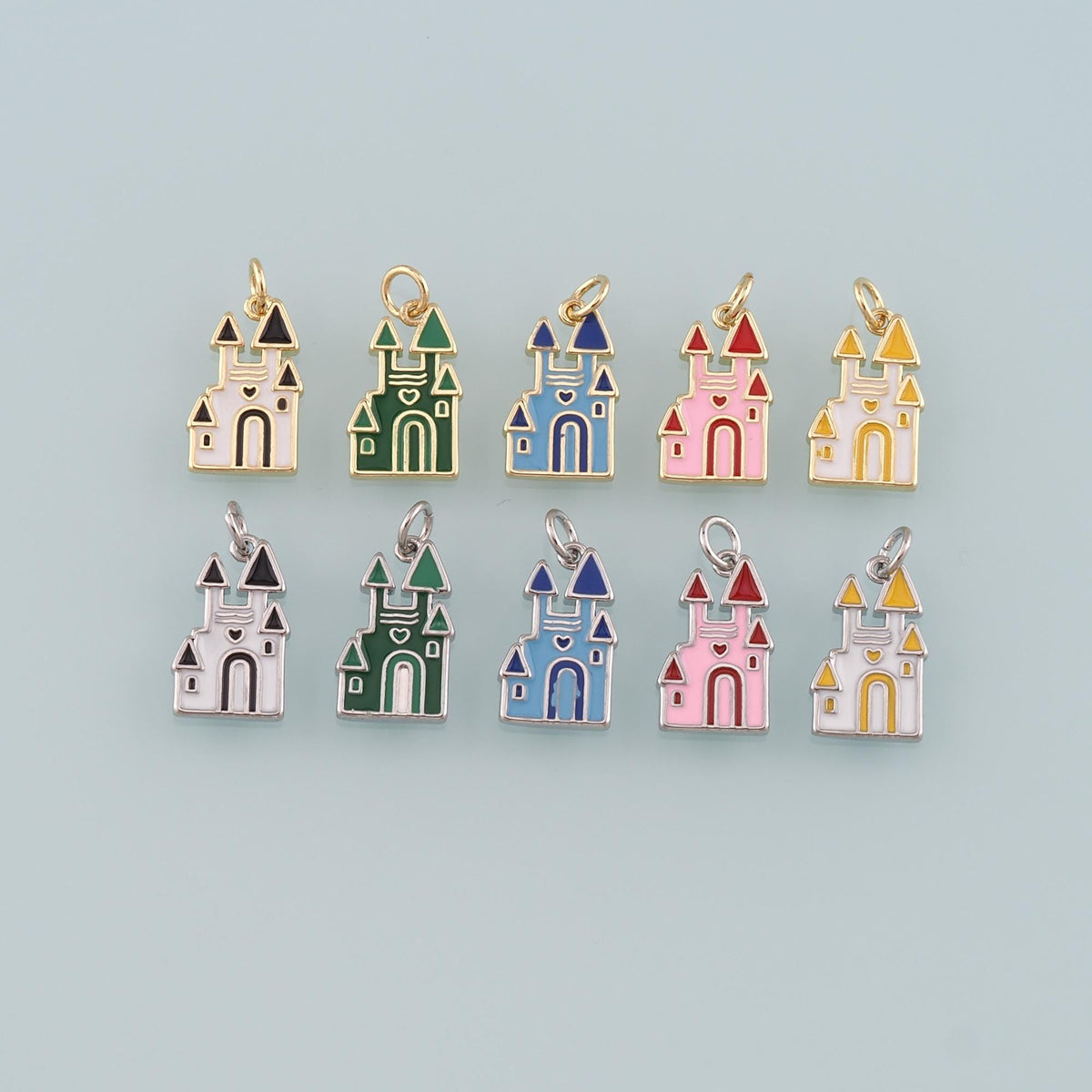 18K Gold Filled Castle Pendant,Enamel Castle Charm Bracelet Necklace for DIY Jewelry Making Supply