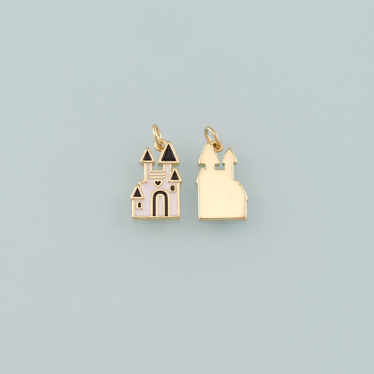 18K Gold Filled Castle Pendant,Enamel Castle Charm Bracelet Necklace for DIY Jewelry Making Supply