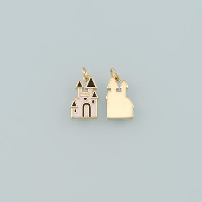18K Gold Filled Castle Pendant,Enamel Castle Charm Bracelet Necklace for DIY Jewelry Making Supply