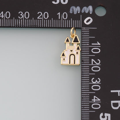 18K Gold Filled Castle Pendant,Enamel Castle Charm Bracelet Necklace for DIY Jewelry Making Supply