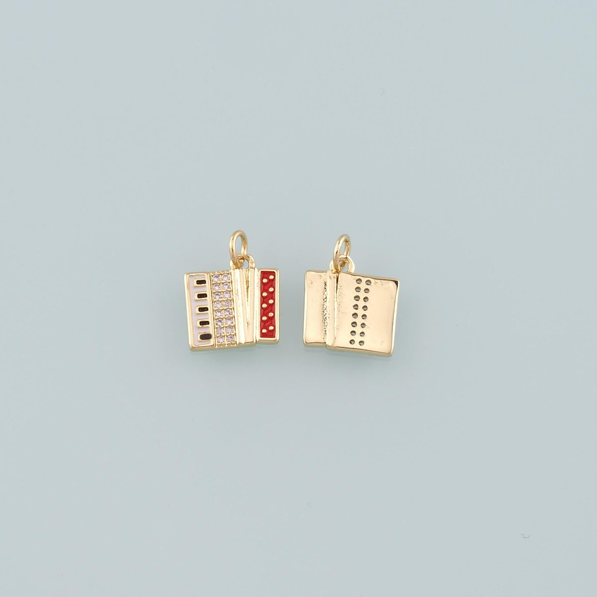 Gold Musical Instrument Charms,18K Gold Filled Accordion Pendant,Enamel Accordion Charm Bracelet Necklace for DIY Jewelry Mak