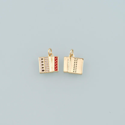 Gold Musical Instrument Charms,18K Gold Filled Accordion Pendant,Enamel Accordion Charm Bracelet Necklace for DIY Jewelry Mak