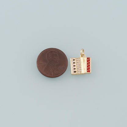 Gold Musical Instrument Charms,18K Gold Filled Accordion Pendant,Enamel Accordion Charm Bracelet Necklace for DIY Jewelry Mak