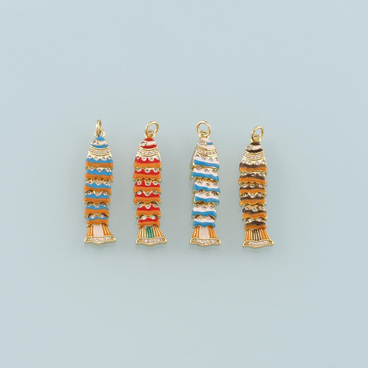 Gold Reticulated Fish Charms,18K Gold Filled Fish Pendant,Enamel Ocean Charm Bracelet Necklace for DIY Jewelry Making Supply