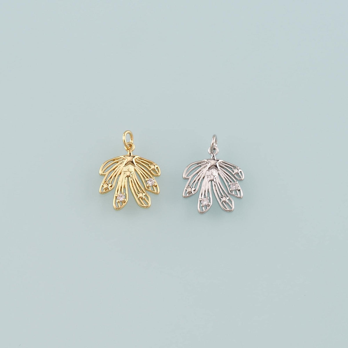 18K Gold Filled Leaf CZ Charm Pendant for Jewelry Making