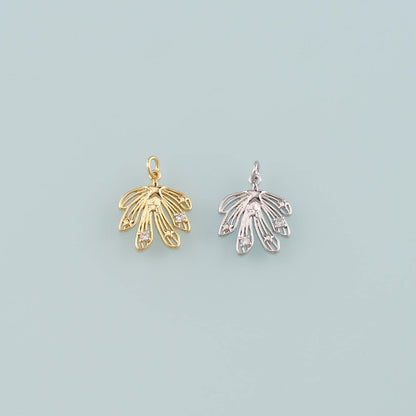18K Gold Filled Leaf CZ Charm Pendant for Jewelry Making