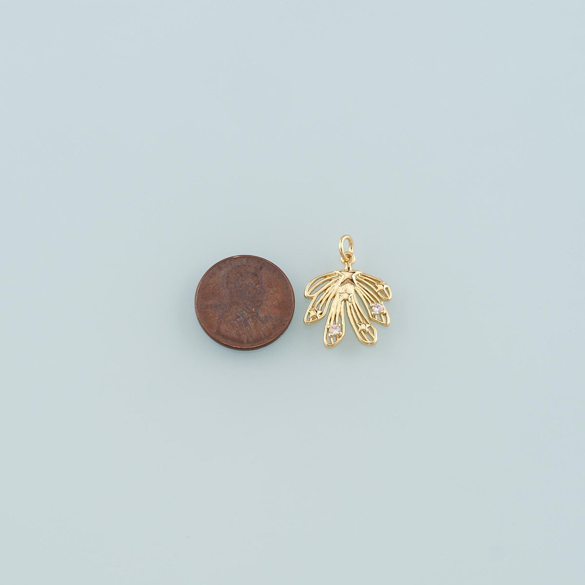 18K Gold Filled Leaf CZ Charm Pendant for Jewelry Making