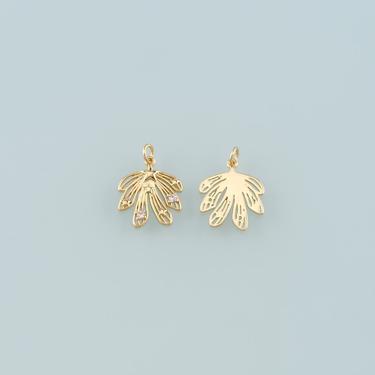 18K Gold Filled Leaf CZ Charm Pendant for Jewelry Making