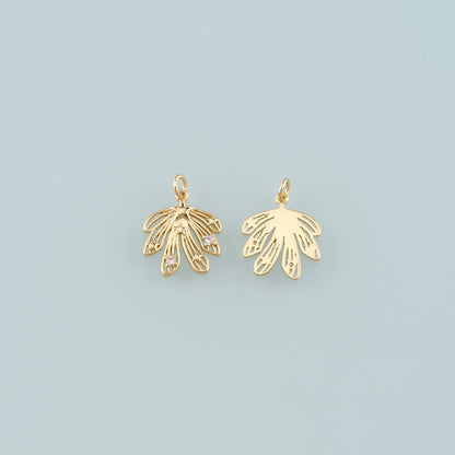 18K Gold Filled Leaf CZ Charm Pendant for Jewelry Making
