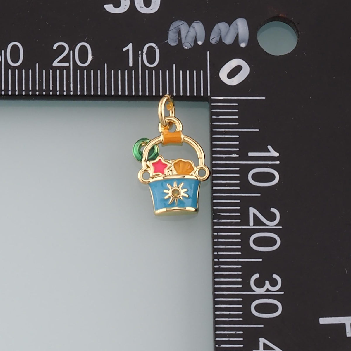 Gold Shell Charms,18K Gold Filled Beach bucket Pendant,Enamel Sand Bucket Charm Bracelet Necklace for DIY Jewelry Making Supp