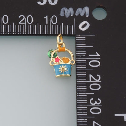 Gold Shell Charms,18K Gold Filled Beach bucket Pendant,Enamel Sand Bucket Charm Bracelet Necklace for DIY Jewelry Making Supp
