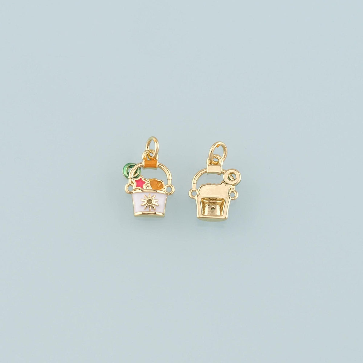 Gold Shell Charms,18K Gold Filled Beach bucket Pendant,Enamel Sand Bucket Charm Bracelet Necklace for DIY Jewelry Making Supp