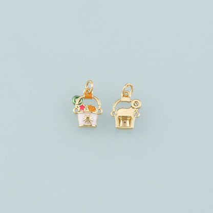 Gold Shell Charms,18K Gold Filled Beach bucket Pendant,Enamel Sand Bucket Charm Bracelet Necklace for DIY Jewelry Making Supp
