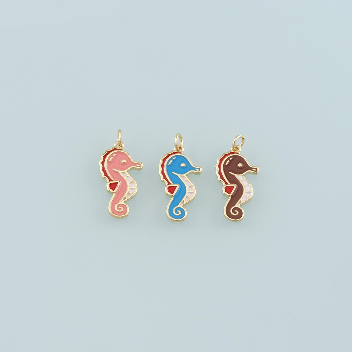Gold Sea Animals Charm,18K Gold Filled Seahorse Pendant,Enamel Seahorse Charm Bracelet Necklace for DIY Jewelry Making Supply