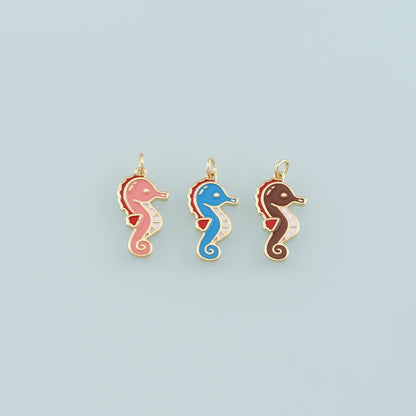 Gold Sea Animals Charm,18K Gold Filled Seahorse Pendant,Enamel Seahorse Charm Bracelet Necklace for DIY Jewelry Making Supply