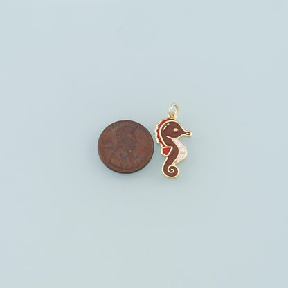 Gold Sea Animals Charm,18K Gold Filled Seahorse Pendant,Enamel Seahorse Charm Bracelet Necklace for DIY Jewelry Making Supply