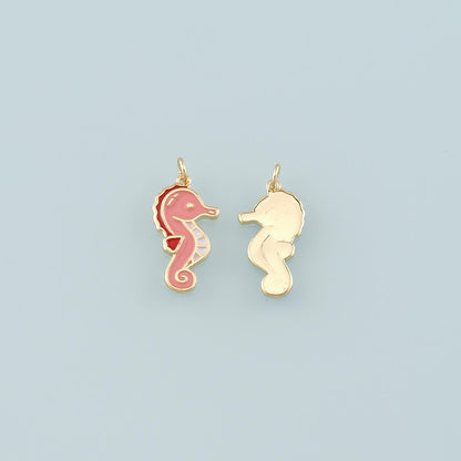 Gold Sea Animals Charm,18K Gold Filled Seahorse Pendant,Enamel Seahorse Charm Bracelet Necklace for DIY Jewelry Making Supply