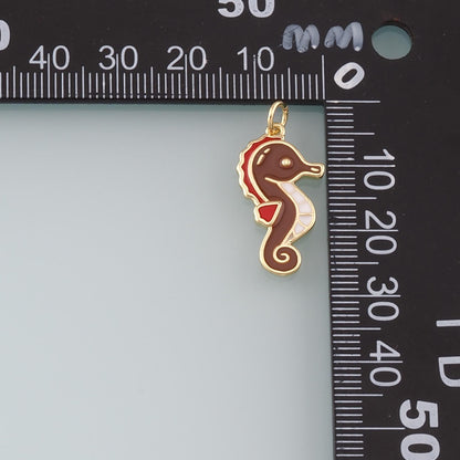 Gold Sea Animals Charm,18K Gold Filled Seahorse Pendant,Enamel Seahorse Charm Bracelet Necklace for DIY Jewelry Making Supply