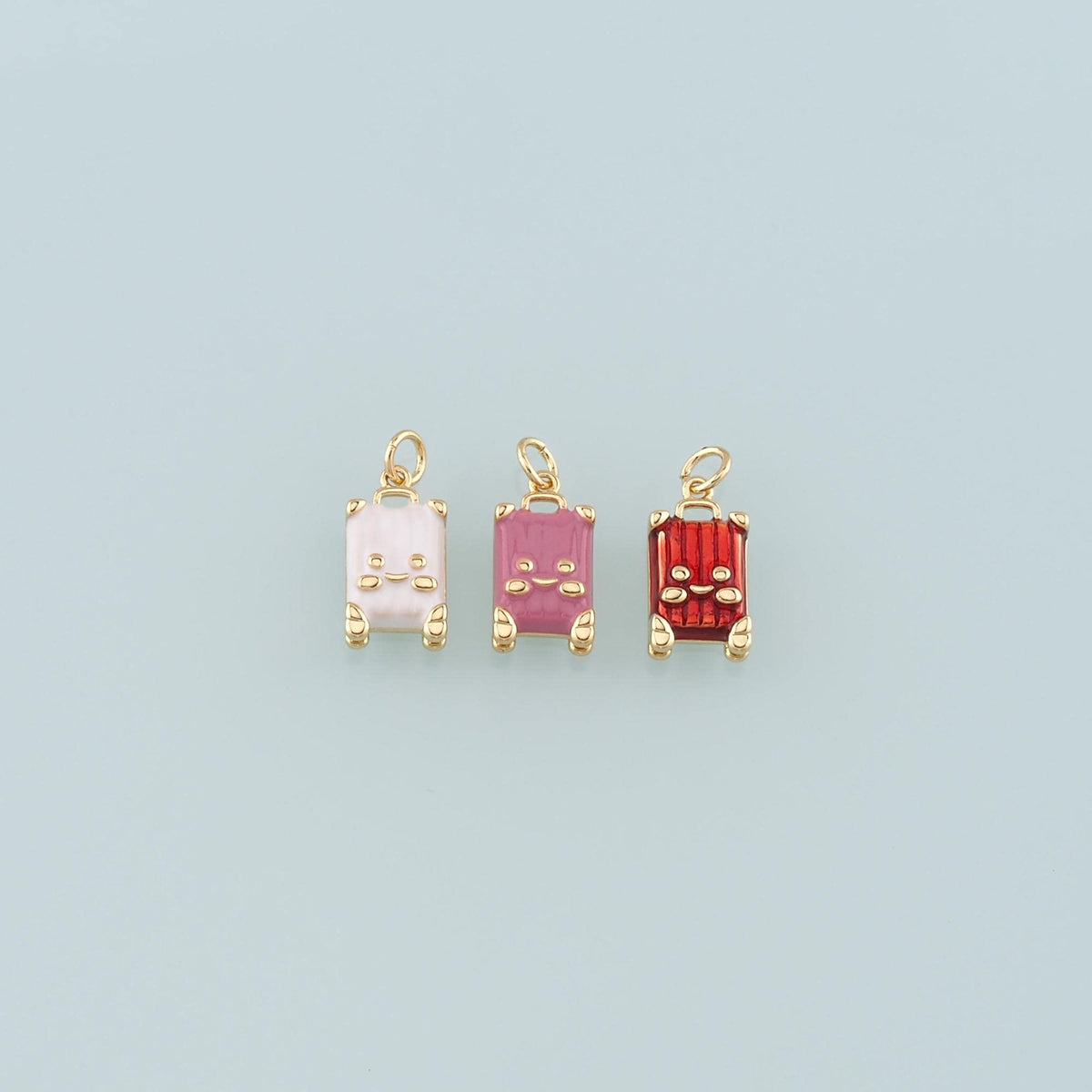 Gold Travel Charms,18K Gold Filled Suitcase Pendant,Enamel Suitcase Charm Bracelet Necklace for DIY Jewelry Making Supply