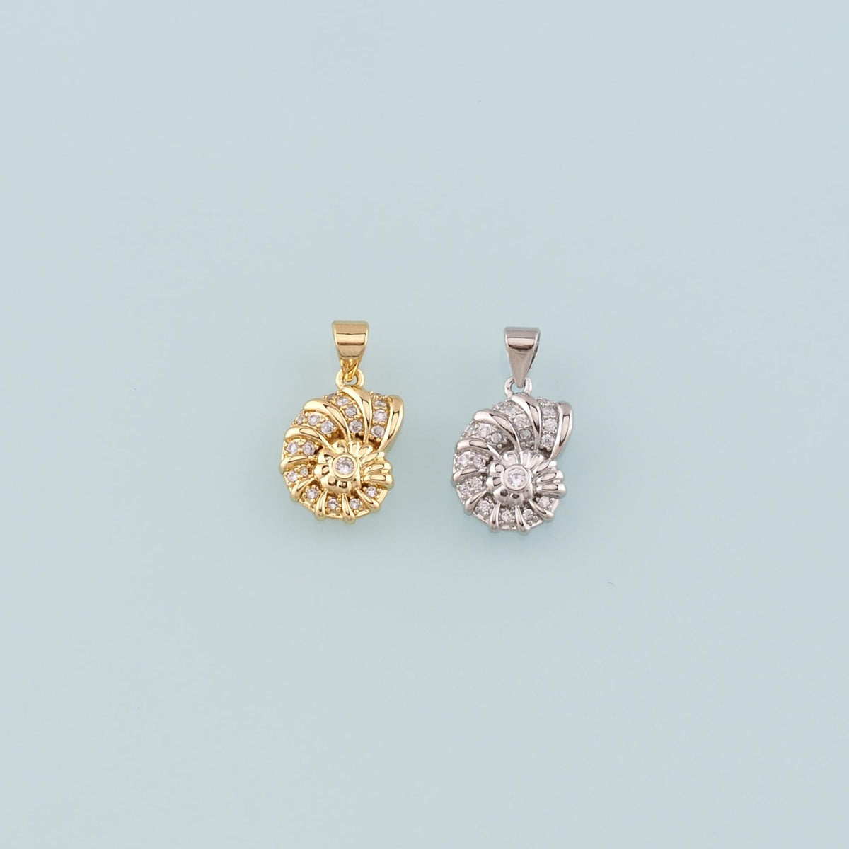 18K Gold Filled Shell CZ Charm Pendant for Jewelry Making