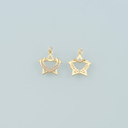18K Gold Filled Star Pendant,CZ Micro Pave Celestial Charm Bracelet Necklace for DIY Jewelry Making Supply