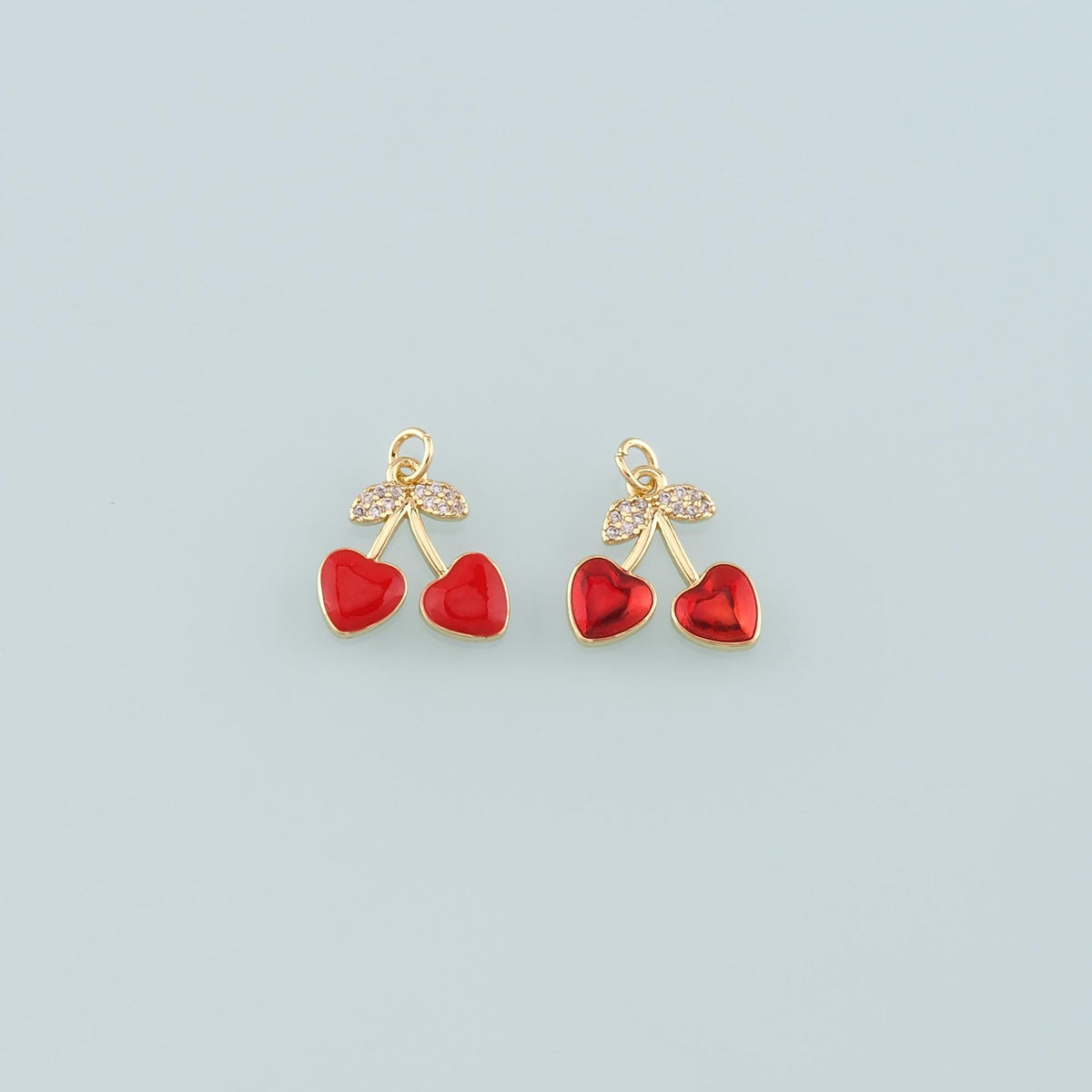 Gold Heart Cherry Charms,18K Gold Filled Cherry Pendant,Enamel Fruit Charm Bracelet Necklace for DIY Jewelry Making Supply