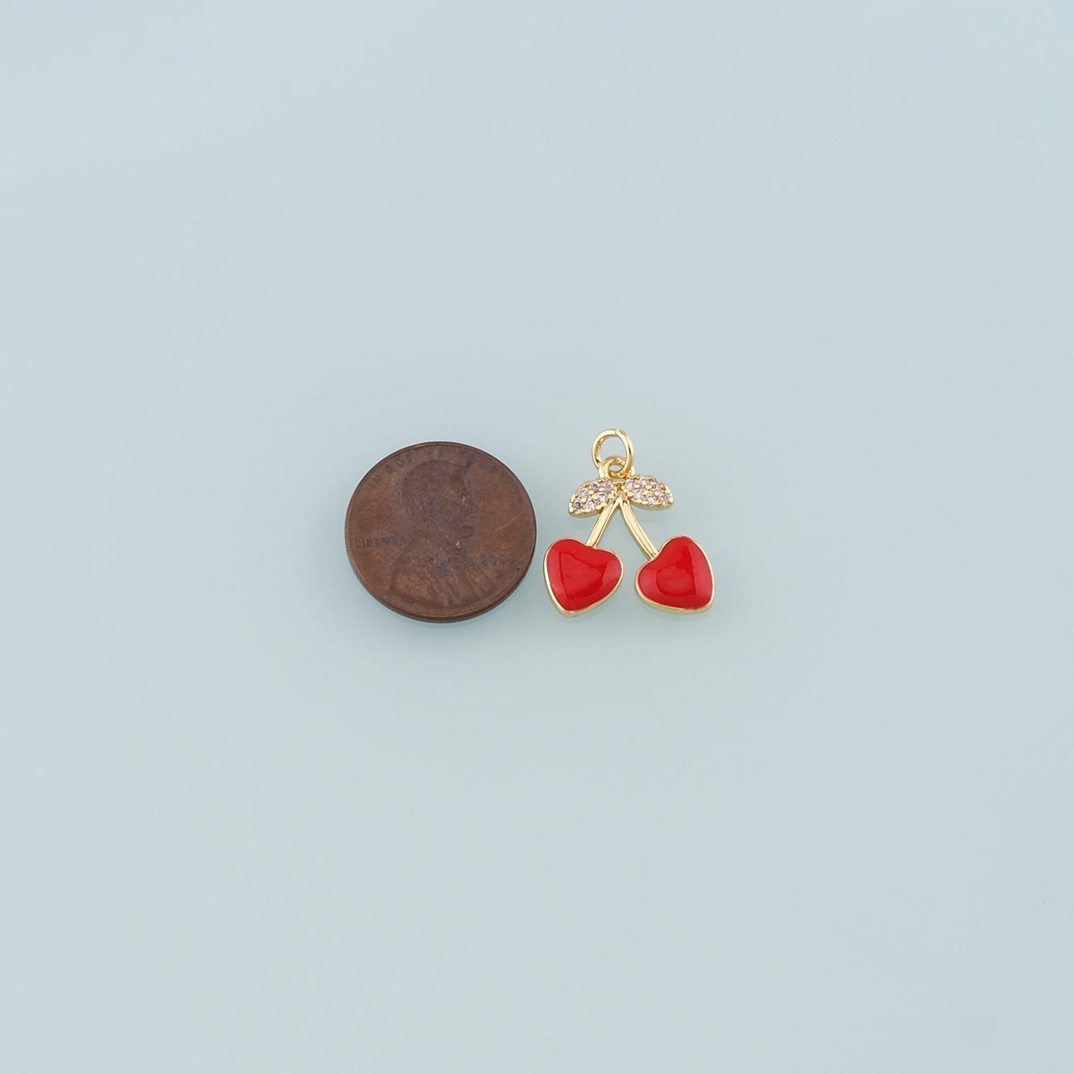 Gold Heart Cherry Charms,18K Gold Filled Cherry Pendant,Enamel Fruit Charm Bracelet Necklace for DIY Jewelry Making Supply