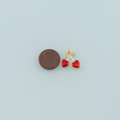 Gold Heart Cherry Charms,18K Gold Filled Cherry Pendant,Enamel Fruit Charm Bracelet Necklace for DIY Jewelry Making Supply