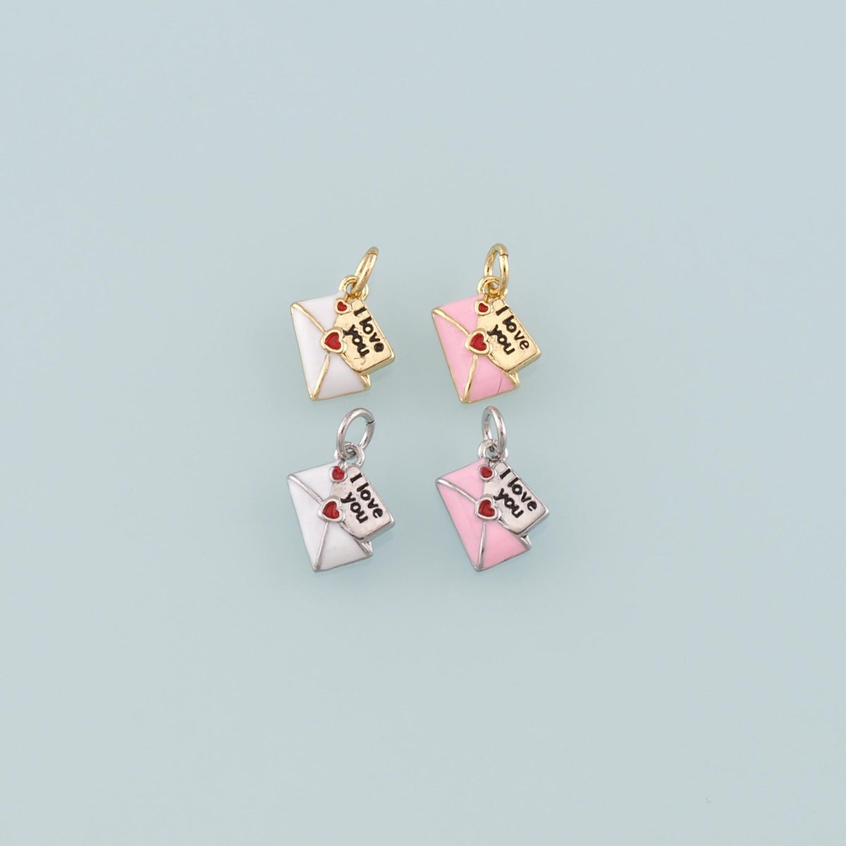 18K Gold Filled Love Letter Pendant,Enamel Heart Envelope Charm Bracelet Necklace for DIY Jewelry Making Supply