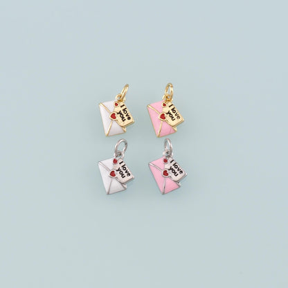 18K Gold Filled Love Letter Pendant,Enamel Heart Envelope Charm Bracelet Necklace for DIY Jewelry Making Supply