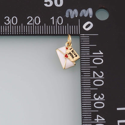 18K Gold Filled Love Letter Pendant,Enamel Heart Envelope Charm Bracelet Necklace for DIY Jewelry Making Supply