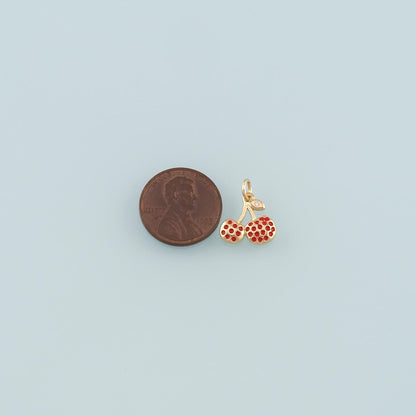 18K Gold Filled Cherry Enamel Charm Pendant for Jewelry Making