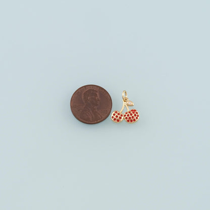 Gold Cherry Charms,18K Gold Filled Cherry Pendant,Enamel Fruit Charm Bracelet Necklace for DIY Jewelry Making Supply