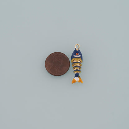 Gold Fish Charms,18K Gold Filled Enamel Fish Pendant,Reticulated Fish Charm Bracelet Necklace for DIY Jewelry Making Supply