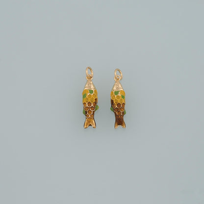 Gold Fish Charms,18K Gold Filled Enamel Fish Pendant,Cute Fish Charm Bracelet Necklace for DIY Jewelry Making Supply